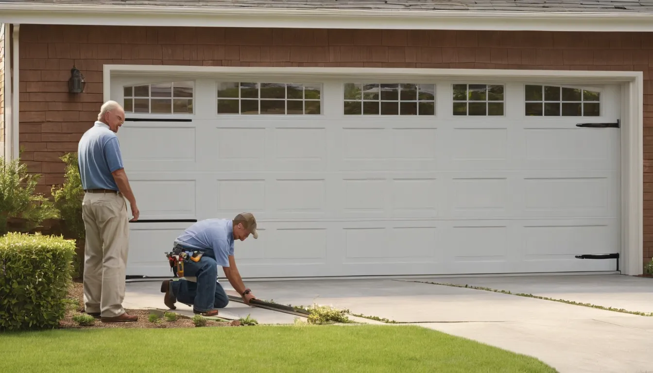 Local garage door provider checking the tracks of a residential garage door in the Hunters Creek Village area