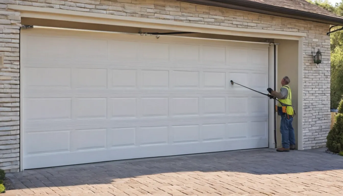 A local garage door provider replacing a torsion spring above a residential garage door in the Hunters Creek Village area